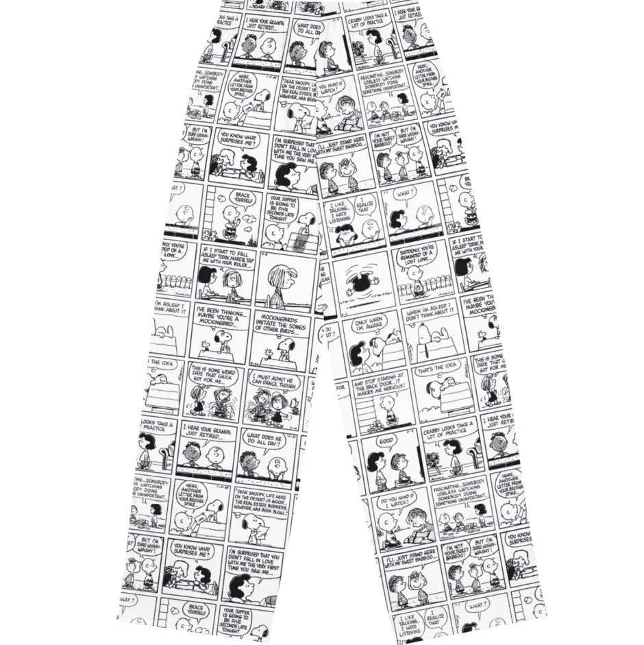 Clearance Comic Stripes Black and Adult Wide Leg Pants Snoopy | Schroeder
