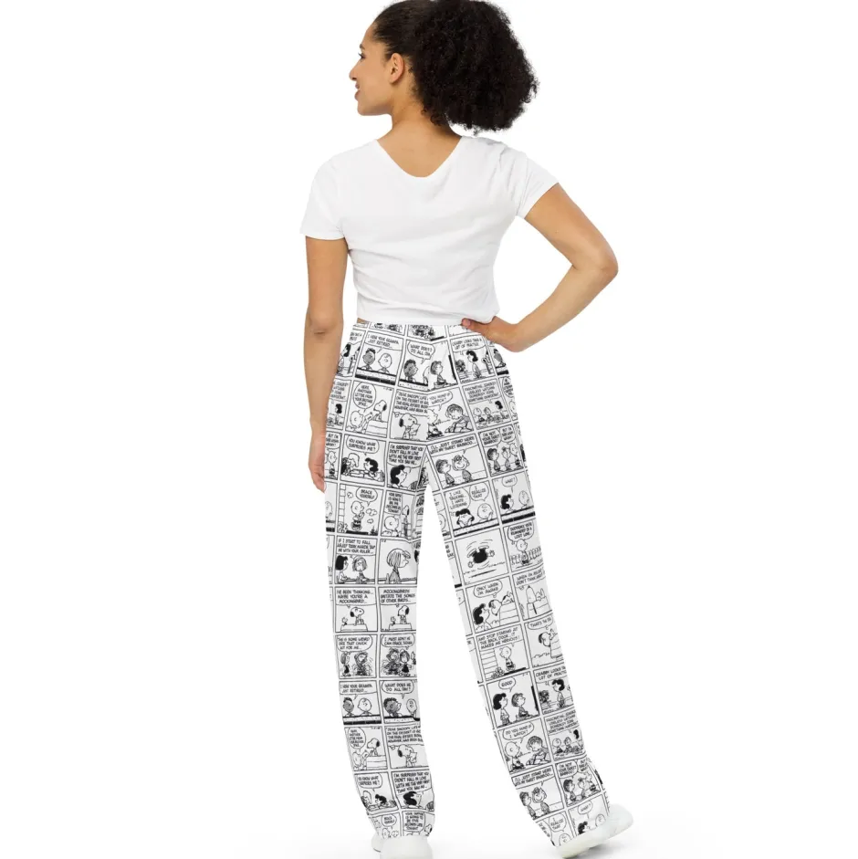 Clearance Comic Stripes Black and Adult Wide Leg Pants Snoopy | Schroeder