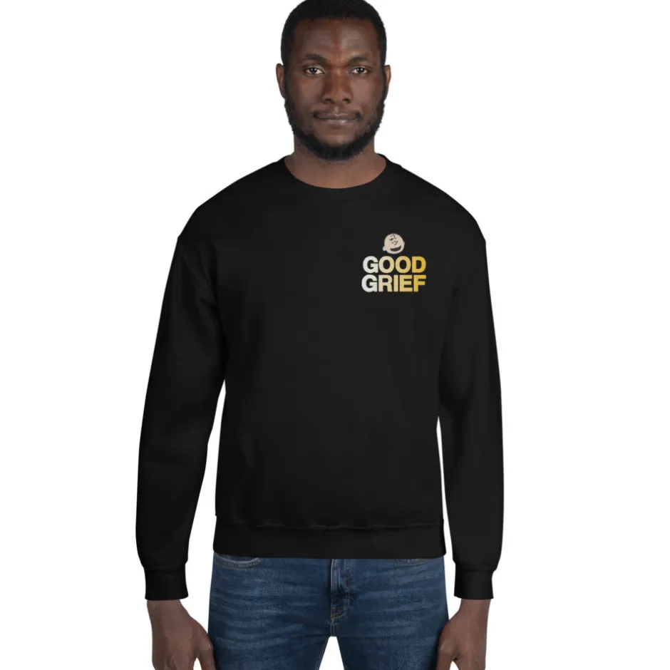 Hot Charlie Brown Good Grief Embroidered Adult Crewneck Sweatshirt Hoodies & Sweatshirts