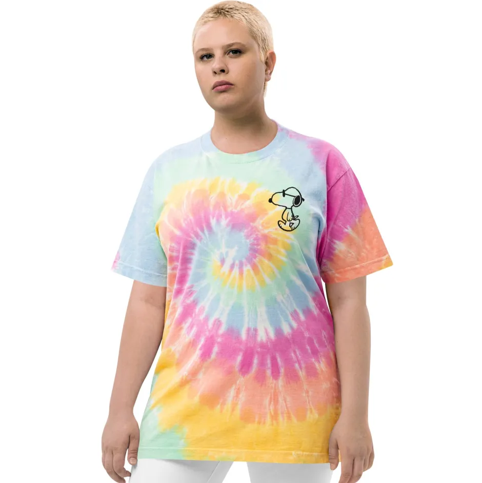 Outlet Joe Cool Embroidered Oversized Tie-Dye Unisex T-Shirt Snoopy | Joe Cool