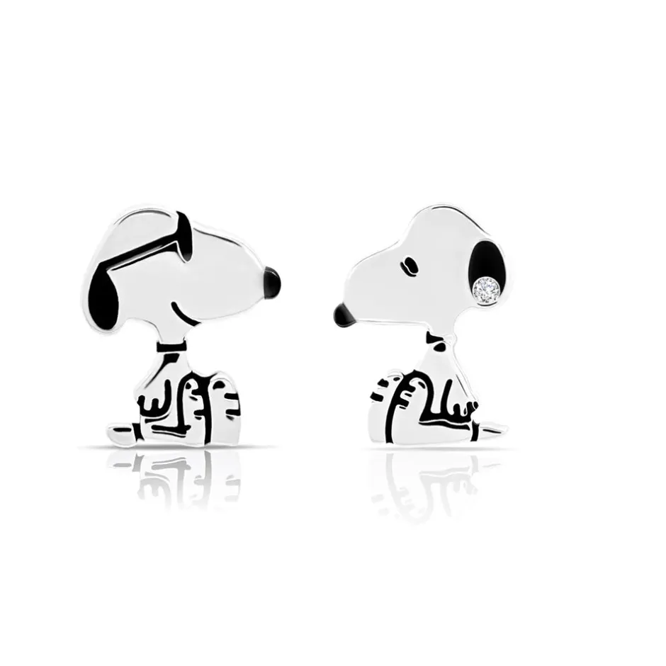 Discount Snoopy .925 Sterling Silver Stud Earrings Finished in Pure Platinum Snoopy | Jewelry