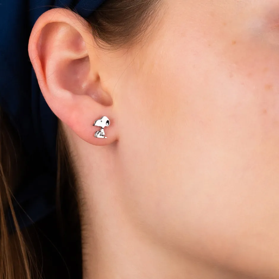 Discount Snoopy .925 Sterling Silver Stud Earrings Finished in Pure Platinum Snoopy | Jewelry