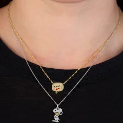 New Snoopy & Woodstock .925 Sterling Silver Necklace Finished in Pure Platinum Woodstock | Snoopy