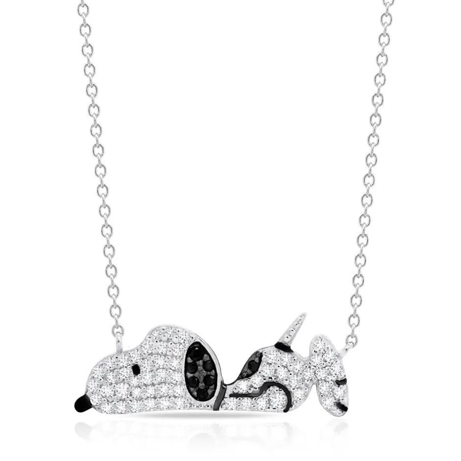 Fashion Snoopy Laying Down .925 Sterling Silver Necklace Finished in Pure Platinum Snoopy | Jewelry