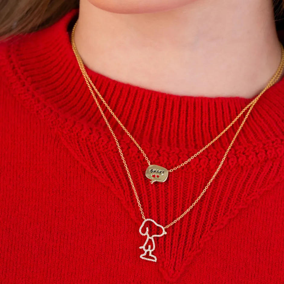 Clearance Snoopy Pave Silhouette .925 Sterling Silver Necklace Finished in 18kt Yellow Gold Jewelry