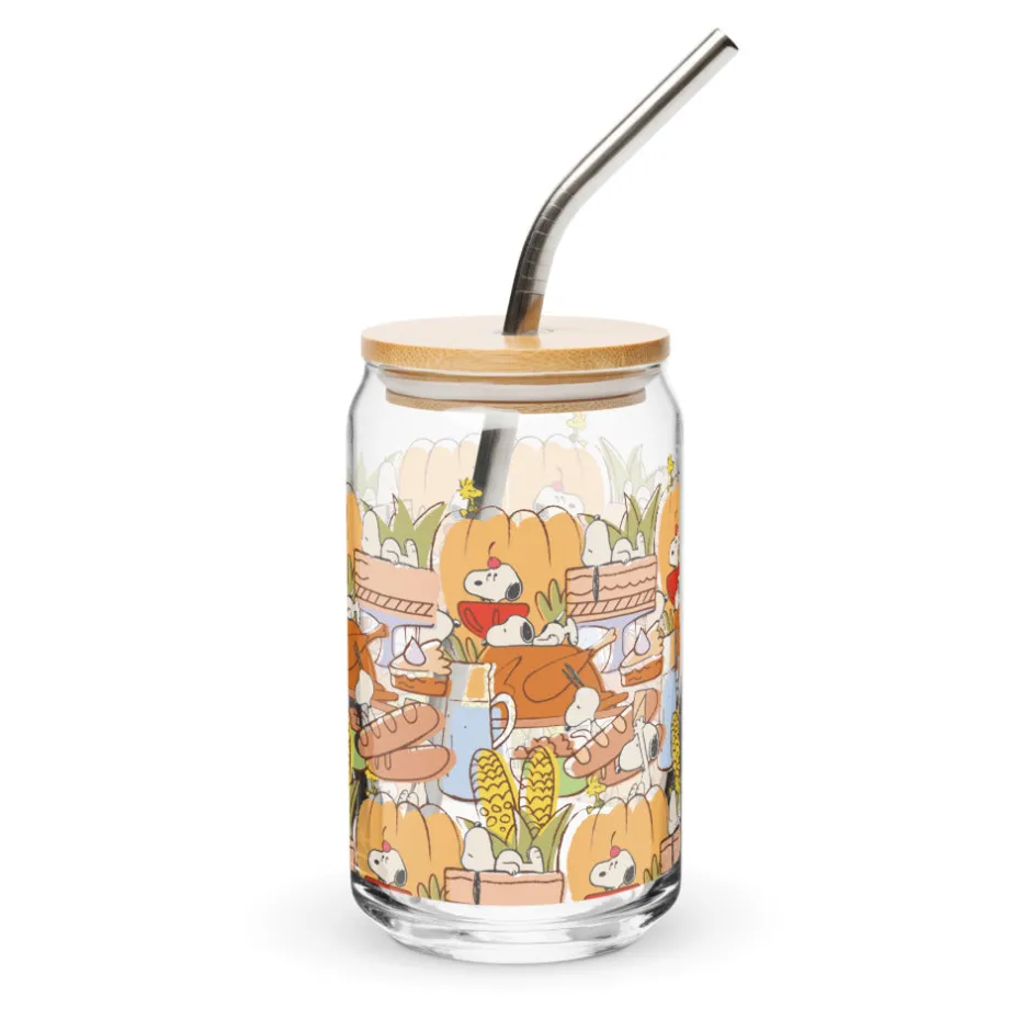 Sale Thanksgiving Can Glass With Lid And Straw Glassware