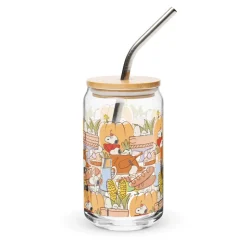 Sale Thanksgiving Can Glass With Lid And Straw Glassware