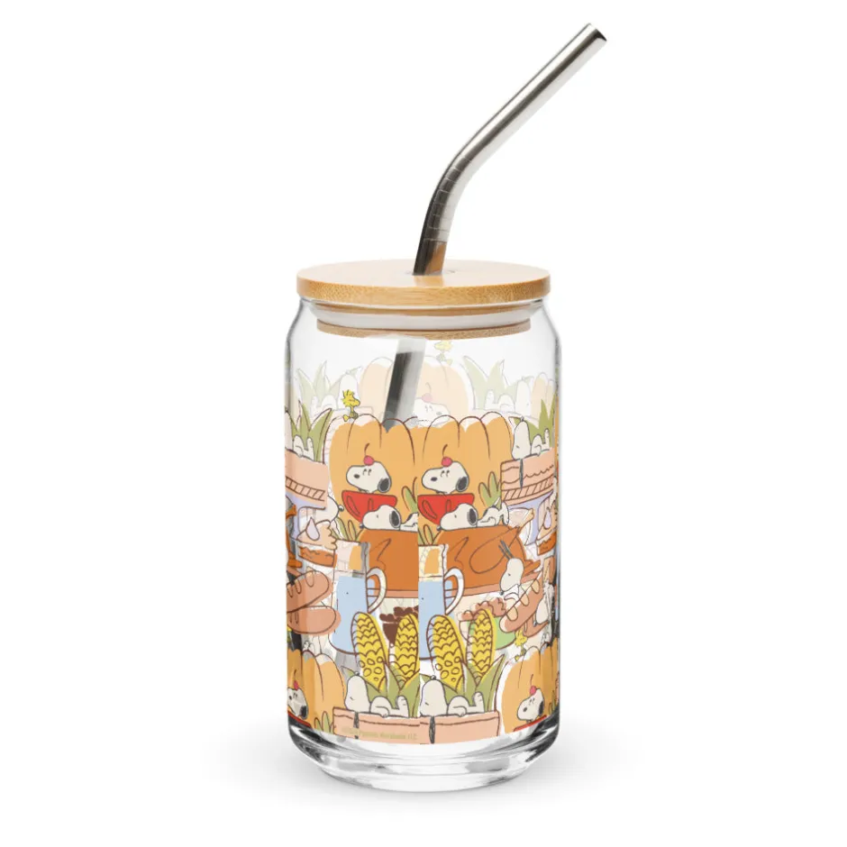 Sale Thanksgiving Can Glass With Lid And Straw Glassware
