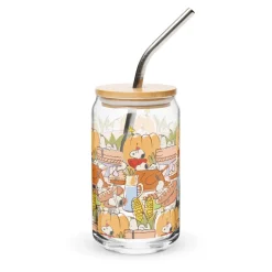 Sale Thanksgiving Can Glass With Lid And Straw Glassware
