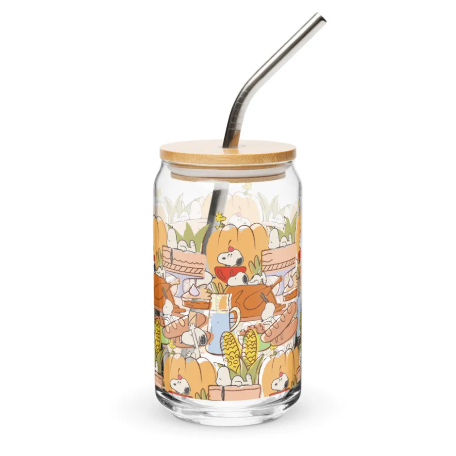 Sale Thanksgiving Can Glass With Lid And Straw Glassware