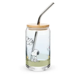 Fashion Woodstock And Snoopy Sequence Can Shaped Glass With Lid And St Woodstock