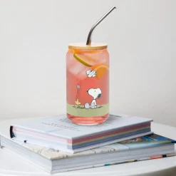 Fashion Woodstock And Snoopy Sequence Can Shaped Glass With Lid And St Woodstock