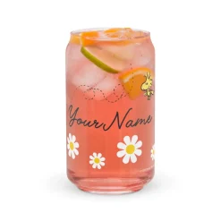 Hot Snoopy and Woodstock with Flowers Personalized Can Shaped Glass Woodstock | Snoopy