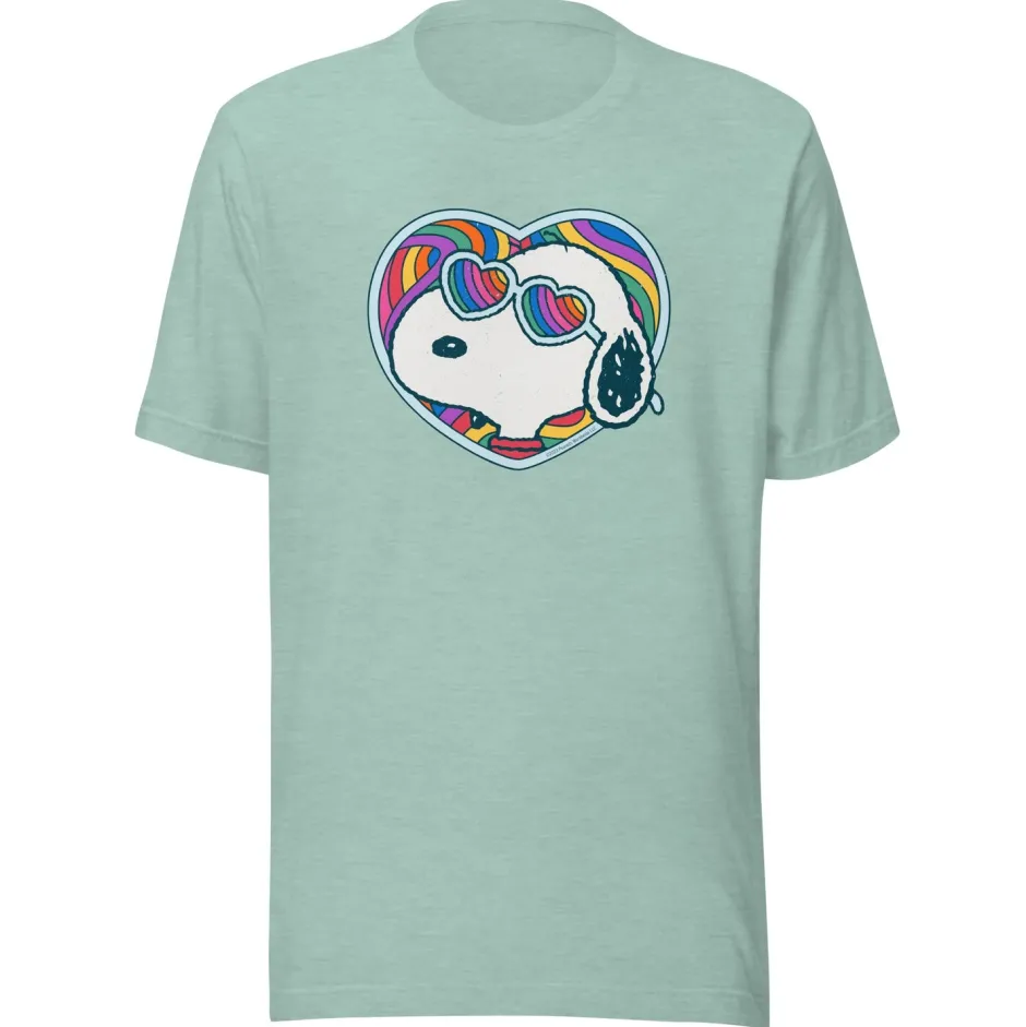 Hot Snoopy Rainbow Heart Adult T-Shirt Adult Short Sleeve T-Shirt Snoopy | T-Shirts