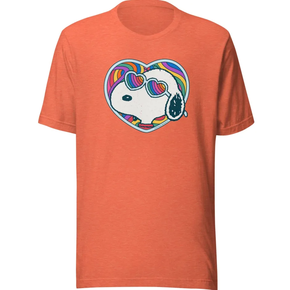 Hot Snoopy Rainbow Heart Adult T-Shirt Adult Short Sleeve T-Shirt Snoopy | T-Shirts
