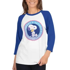 Discount 75 Years of Comfort And Security Adult Raglan T-Shirt Woodstock | Snoopy