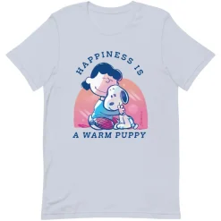 Hot 75 Years of Happiness Is A Warm Puppy Adult T-Shirt Snoopy | Lucy Van Pelt