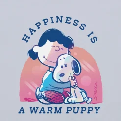 Hot 75 Years of Happiness Is A Warm Puppy Adult T-Shirt Snoopy | Lucy Van Pelt